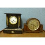 Three oak mantel clocks and one other