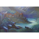 Audrey Cooper, Andorran landscape, oil on canvas, 60 x 90cms, framed