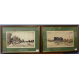 John Fullwood, four etchings, landscapes, various sizes, framed