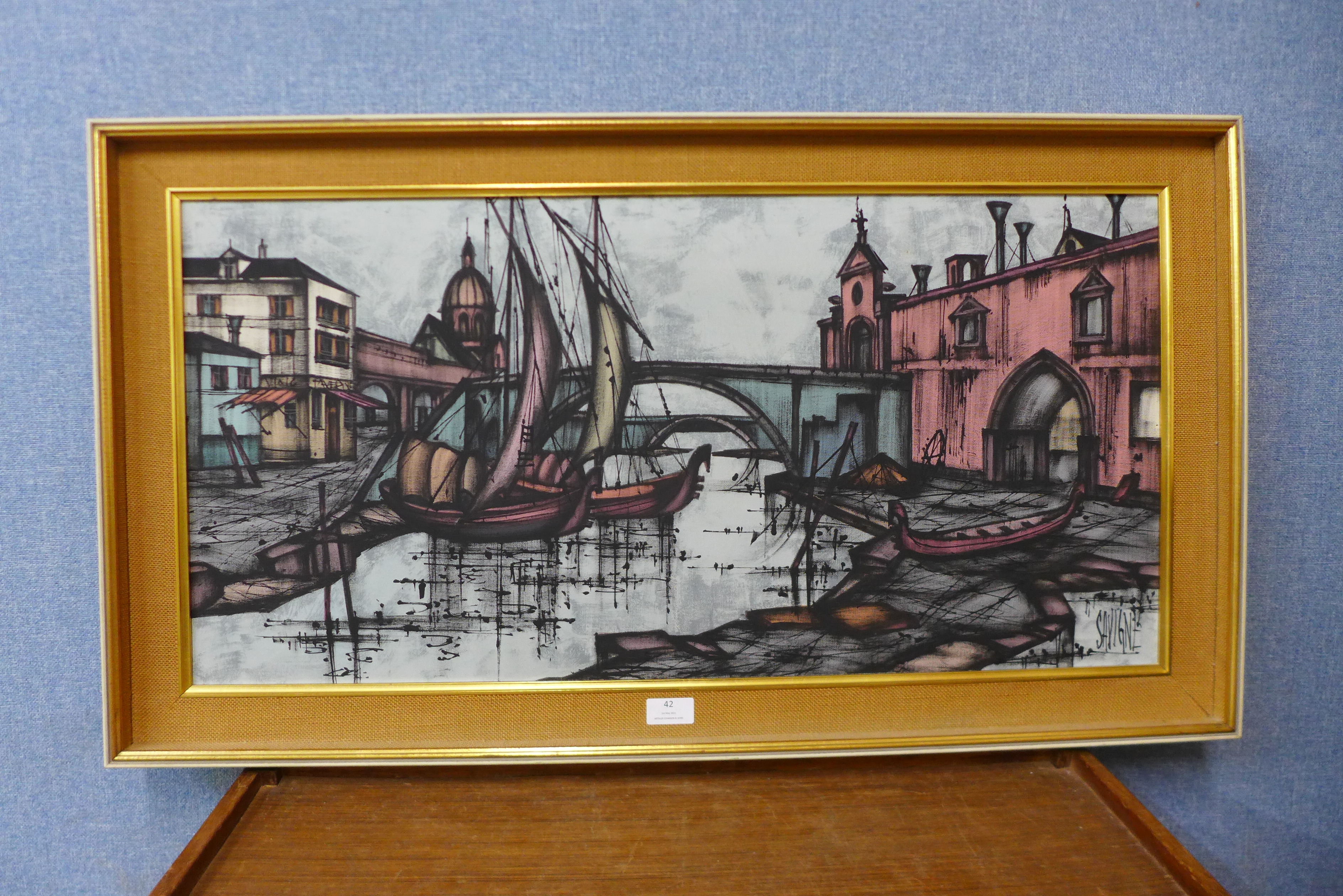 D.H. Savigne (French), Venetian scene, oil on canvas, 39 x 80cms, framed - Bild 3 aus 5