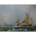 Ian Lowe, Dutch boats in rough seas, watercolour, signed and dated '76, 21 x 27cms, framed