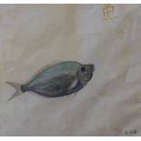 Two Japanese School studies of fish, watercolour, 25 x 27cms and an English School cottage scene,