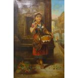 Italian School (19th Century), Venetian gypsy fruit seller, oil on canvas, 62 x 41cms, framed
