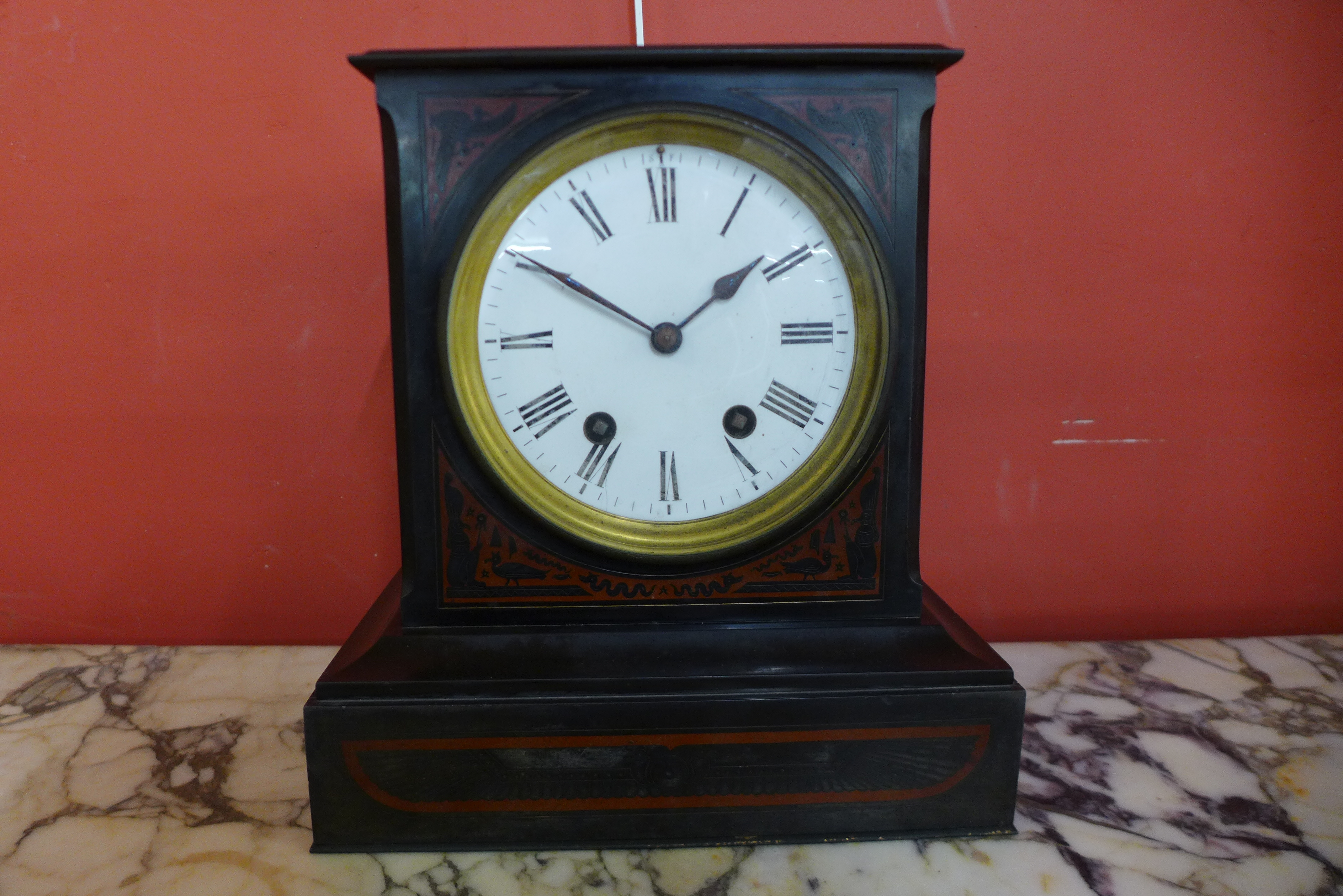 A 19th Century French Egyptian Revival Belge noir mantel clock