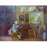 Jozsef Petro (Hungarian b.1938), 18th Century interior scene, oil on panel, signed lower left, 28