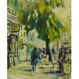 Keith Stephens, London street scene, oil on panel, 59 x 49cms, framed