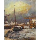 Dutch School, dockyard, oil on panel, indistinctly signed, 28 x 23cms, framed