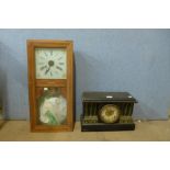 An inlaid mahogany wall clock and one other, a/f