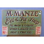 A painted M. Manze, Eel & Pie Shop sign