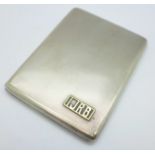 A silver cigarette case with applied gold initials, Birmingham 1948, 186g, slide and open/close