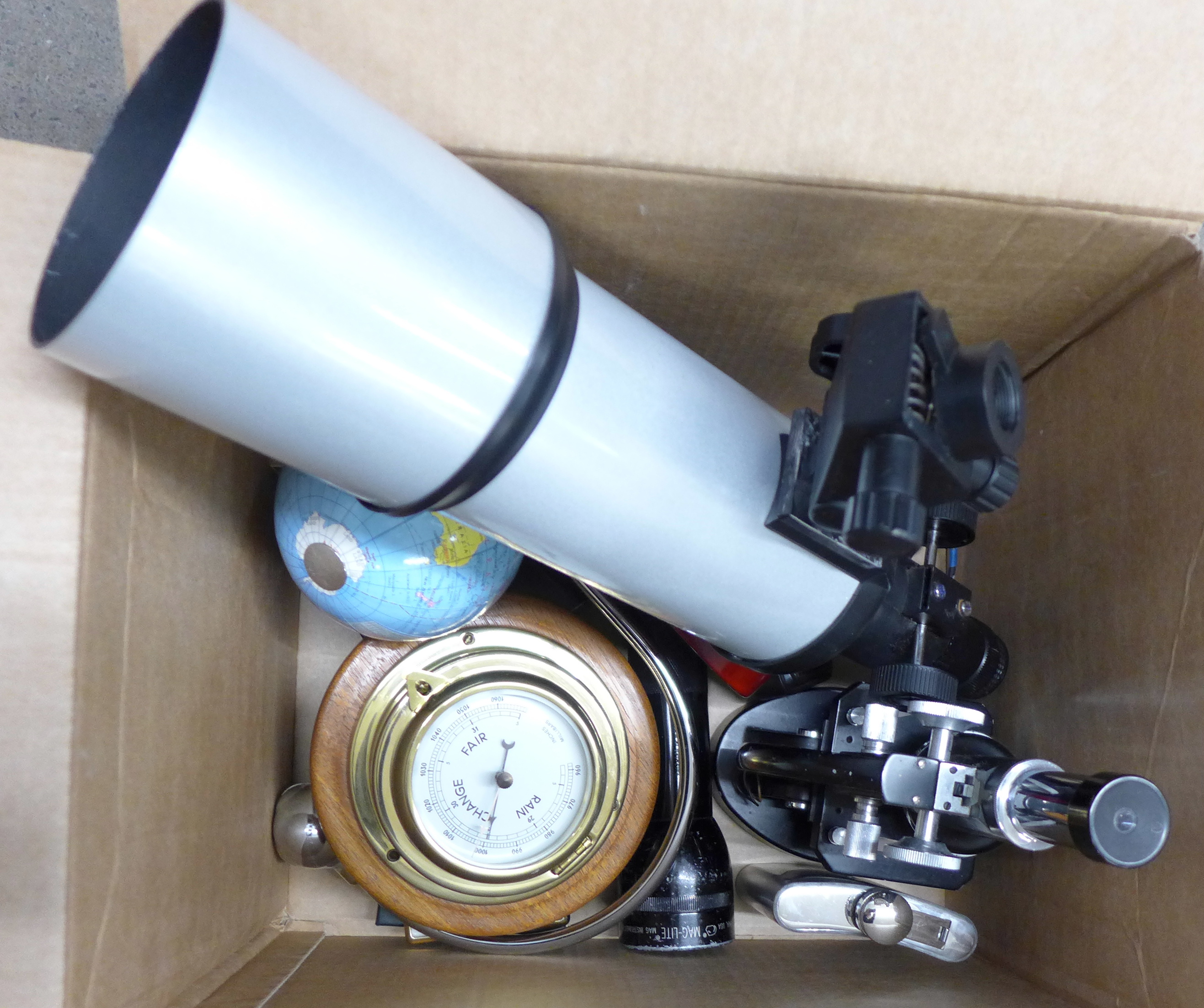 A microscope, barometer, telescope, torch, flask, magnetic globe, etc. **PLEASE NOTE THIS LOT IS NOT