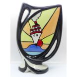 Lorna Bailey Pottery - a two handled vase in the ‘Cruise’ design, 20cm, “Lorna Bailey” signature