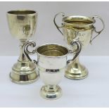 Three silver trophies/cups; S. Blanckensee & Sons Ltd., Birmingham 1932, 68.7g weighted; Joseph