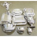 Plated items; entree dishes, trophies, three piece plated tea service, etc.