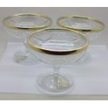 Three silver rimmed ice cream dishes, diameter 11cm, one with small chip on the rim/lip of the base