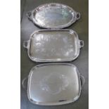 Three large silver plated two-handled trays