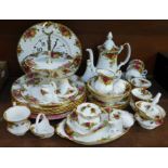 Royal Albert Old Country Roses tea and dinnerwares, four setting, clock, cake stand, dishes,