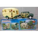 A Sylvanian Families Caravan and Family Car, boxed