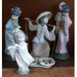 Four Lladro ?Oriental? themed figurines. ?Japanese Sayonara? (Lladro ref 4989), ?Timid Japanese? (