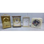 A Bush retrol alarm clock radio and three quartz carriage clocks **PLEASE NOTE THIS LOT IS NOT