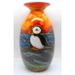 Anita Harris Art Pottery - Minos Vase in the Puffin design, 21cm, signed in gold on the base