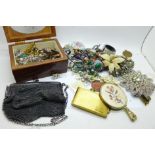 Costume jewellery, chain mail bag, a mirror, etc.