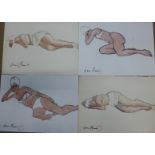 Janine Marca (French), folio of thirteen erotic female nudes, watercolour, 38 x 27cms