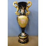 A large Chinese style black porcelain and gilt floor standing vase