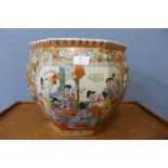 A Chinese famille orange porcelain octagonal fish bowl