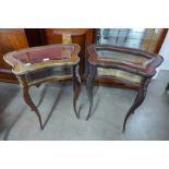 A pair of French Louis XV style mahogany and gilt metal bijouterie tables