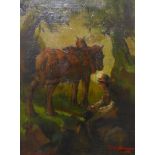 Tom Hamson, gypsy boy and horse, oil on canvas, 50 x 37cms, framed