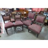 A late Victorian mahogany six piece salon suite