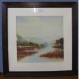 Anthony Waller, river landscape, oil on board, 36 x 36cms, framed