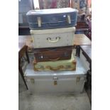 Five vintage cases and an aluminium travel trunk