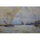 R. Warren Vernon (19th Century), boats in a harbour, watercolour, 23 x 34cms, framed