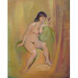 Harry Fred Darking (1911 - 1999), portrait of a seated female nude, oil on canvas laid on board,