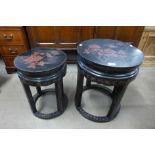 A Chinese black lacquered chinoiserie circular nest of tables