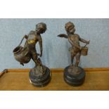 A pair of bronze figures, 27cm