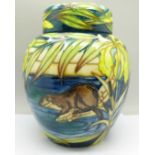 A large Moorcroft ginger jar with otter design, by Sian Leeper, 43/150, 22cm