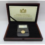 A UK 1914 Hoard half sovereign 22 carat gold with Certificate of Provenance and history about the