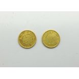 Two USA one dollar gold coins, 1849 and 1853, New Orleans mint, total weight 3.3g