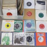 A box of rock 'n roll and jazz vinyl singles including Janie Martin, Johnny Feathers, Jimmy Lloyd,