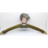 A German boudoir bisque doll's head coat hanger with mould number 116 to reverse