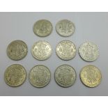 Coinage; ten half crowns; 1937-1946 inclusive