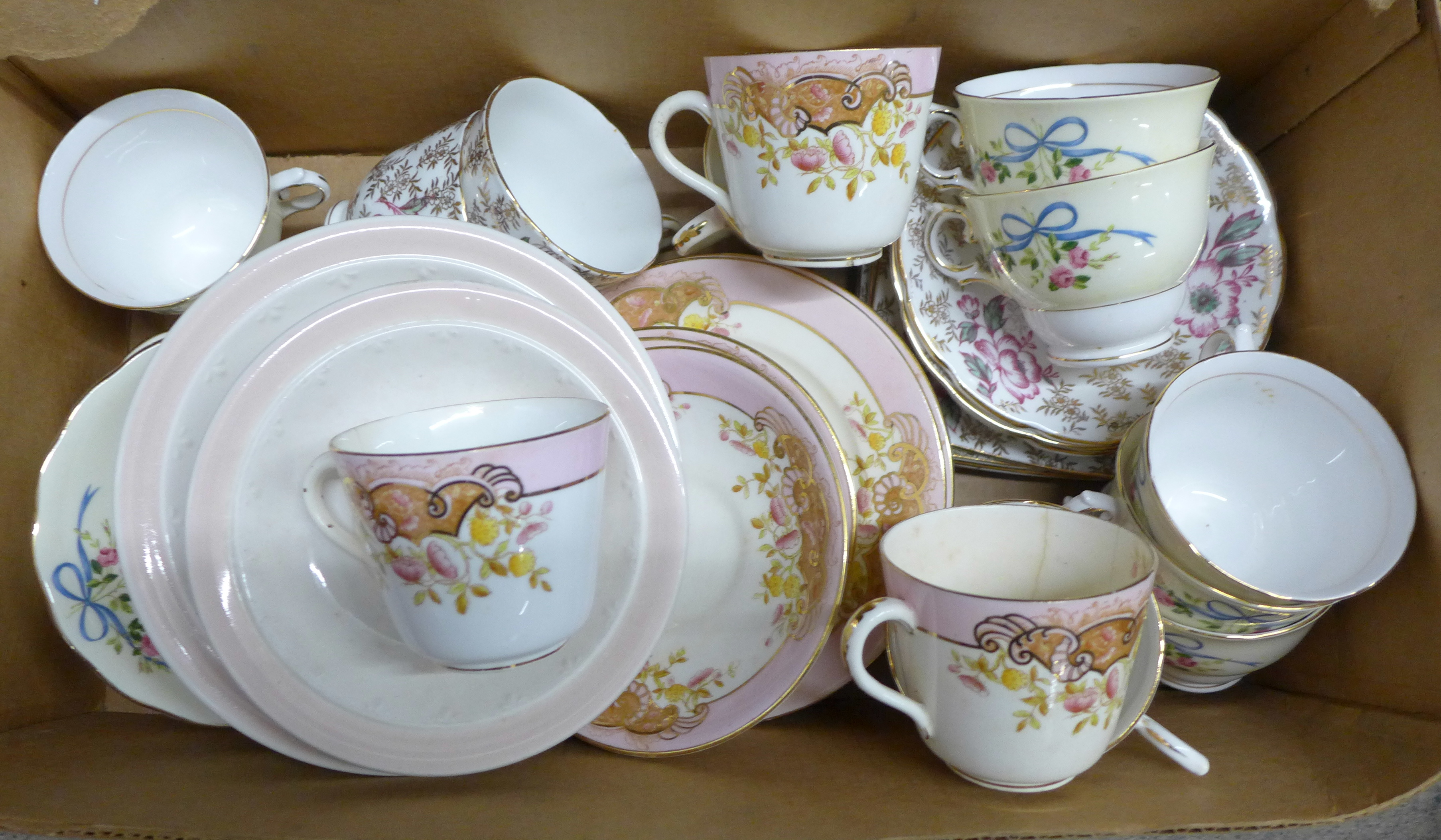 A box of assorted tea wares, Foley china, Colclough, etc. **PLEASE NOTE THIS LOT IS NOT ELIGIBLE FOR