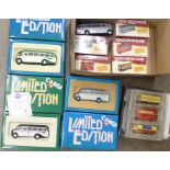 Three Corgi limited edition vehicle sets, five Great British Buses, boxed and one other and a Rank