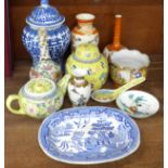 A collection of Oriental ceramics including a ginger jar and teapot