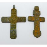 Two bronze Viking crosses, found in Russia