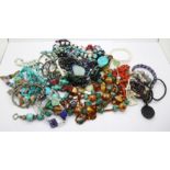 Large quantity of gemstone jewellery including silver mounted, turquoise, lapis, etc.