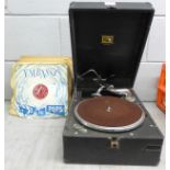 A HMV gramophone and 78rpm records **PLEASE NOTE THIS LOT IS NOT ELIGIBLE FOR POSTING AND PACKING**